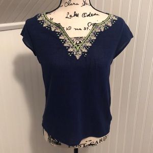 Navy Blue Blouse with Neon Embroidery